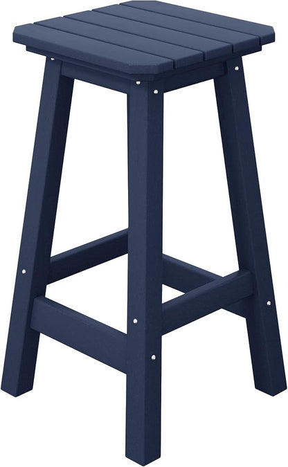 Costaelm 24" Height Outdoor Bar Stools, All-Weather Bar Stools, Adirondack Poly Patio Square Bar Stool for Patio, Deck, Kitchen Counter and Garden, Navy Blue