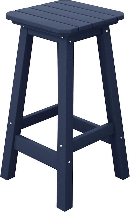 Costaelm 24" Height Outdoor Bar Stools, All-Weather Bar Stools, Adirondack Poly Patio Square Bar Stool for Patio, Deck, Kitchen Counter and Garden, Navy Blue