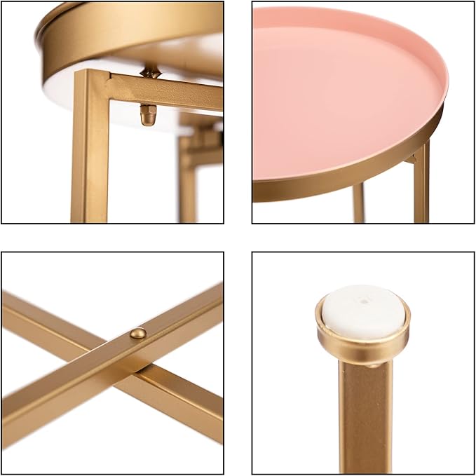 HollyHOME Small Round Metal End Table, Accent Indoor&Outdoor Coffee Side Table, Snack Sofa Table for Living Room - Photo 4