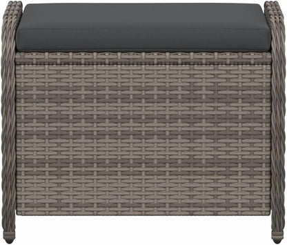 vidaXL Gray Poly Rattan Patio Stool with Cushion - Removable Cover, Weather-, Powder-Coated Steel Frame - 22.8" x 18.1" x 18.1" Outdoor Seating for Garden, Patio, Deck
