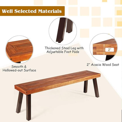 Giantex Acacia Wood Bnech, 3-Person Backless in/Outdoor Patio Dining Bench with Metal Legs for Entryway, Balcony, Porch, Backyard, Garden and Poolside (2, 60" W)