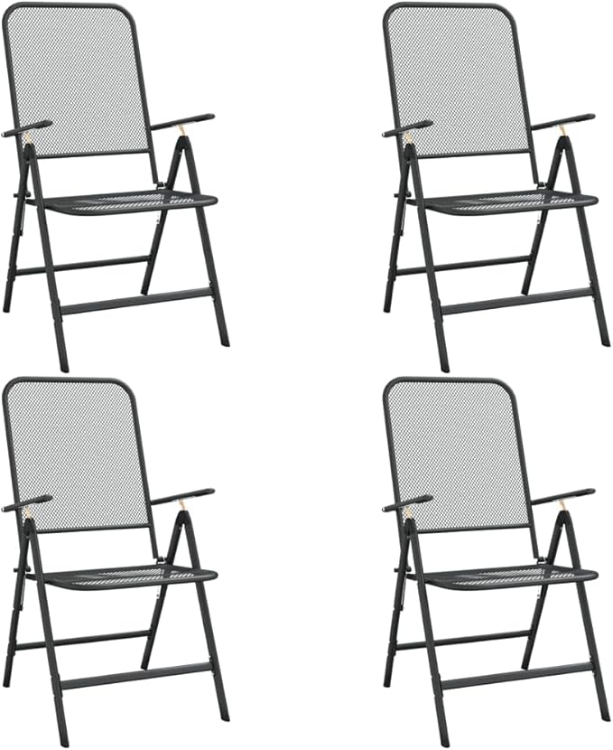 Folding Garden Chair Set of 4 Metal Mesh Patio Chairs Anthracite 24 x 22 x 42 in Adjustable Backrest Stackable Outdoor Balcony Bistro Seating for Yard Deck Terrace