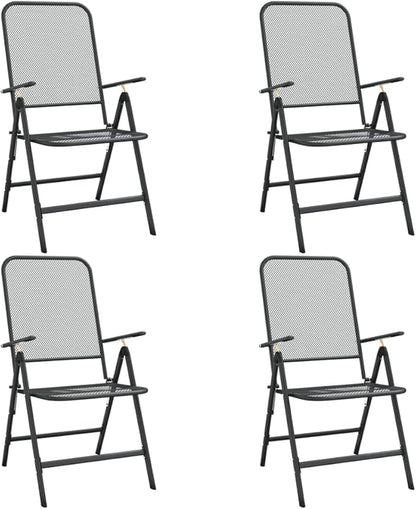 Folding Garden Chair Set of 4 Metal Mesh Patio Chairs Anthracite 24 x 22 x 42 in Adjustable Backrest Stackable Outdoor Balcony Bistro Seating for Yard Deck Terrace