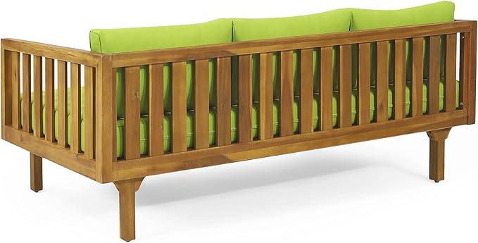 Claremont Outdoor 3 Seater Daybed with Cushions - Acacia Wood - Teak/Green - Photo 8