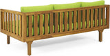 Claremont Outdoor 3 Seater Daybed with Cushions - Acacia Wood - Teak/Green - Photo 8