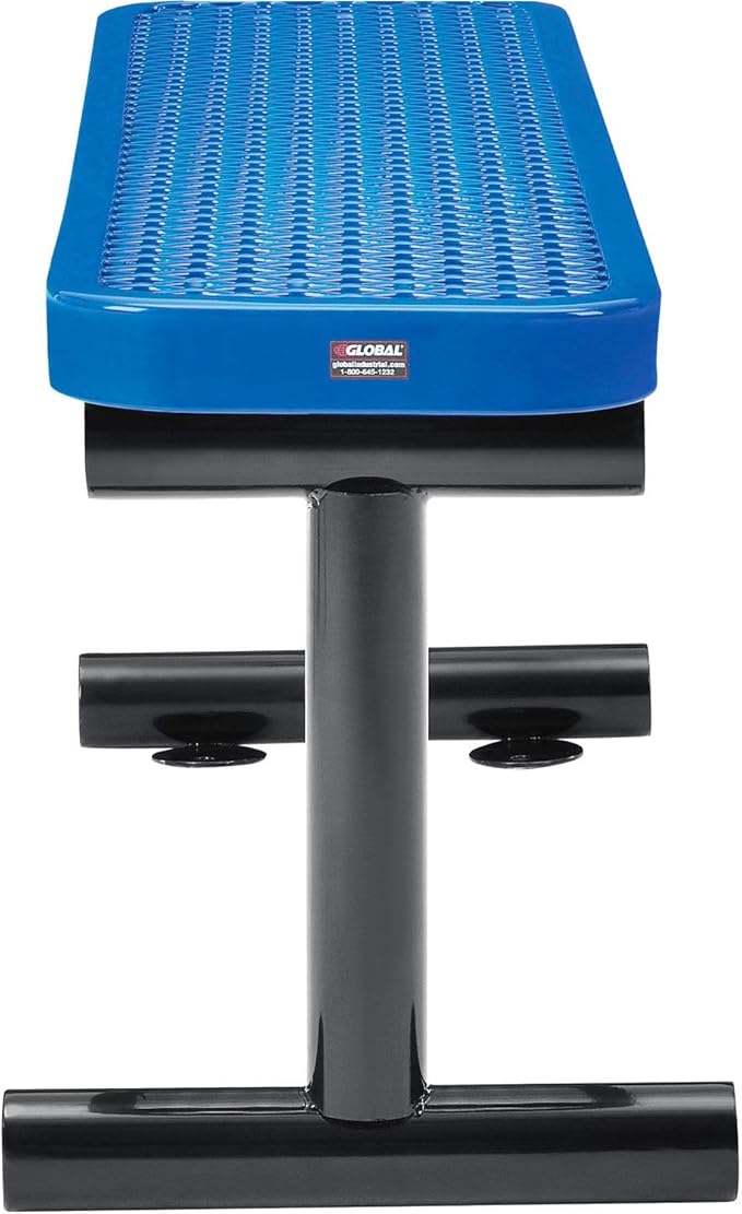 Global Industrial 4'L Heavy Duty Expanded Metal Mesh Flat Bench with Steel Frame, Portable Outdoor Bench, 1000 lbs Capacity, Blue, 48" L x 14-1/2"W x 18" H
