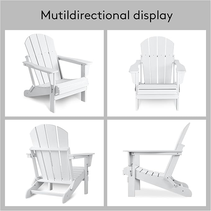 Folding Adirondack Chairs, Patio Chair, Patio Adirondack Chair Weather Resistant, Outdoor HDPE All-Weather Adirondack Chair for Fire Pit, Pool, Balcony, Backyard, White