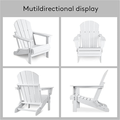 Folding Adirondack Chairs, Patio Chair, Patio Adirondack Chair Weather Resistant, Outdoor HDPE All-Weather Adirondack Chair for Fire Pit, Pool, Balcony, Backyard, White