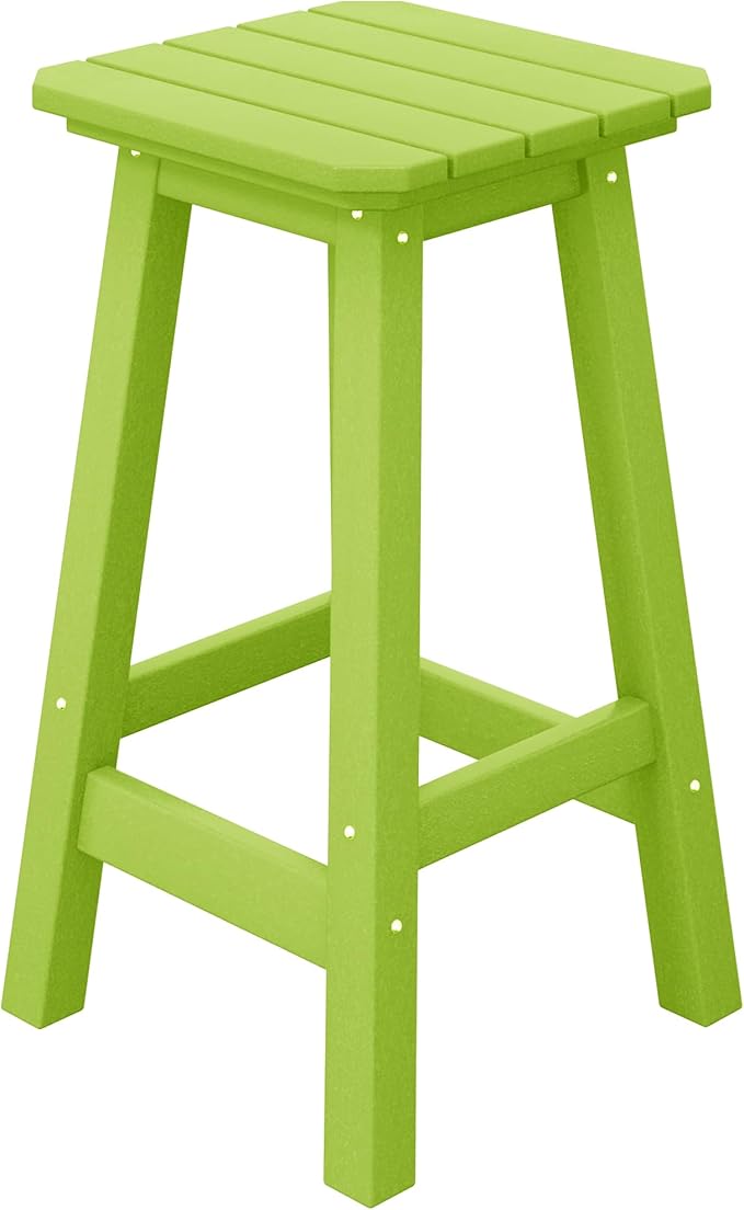 Costaelm 24" Height Outdoor Bar Stools, All-Weather Bar Stools, Adirondack Poly Patio Square Bar Stool for Patio, Deck, Kitchen Counter and Garden, Lime