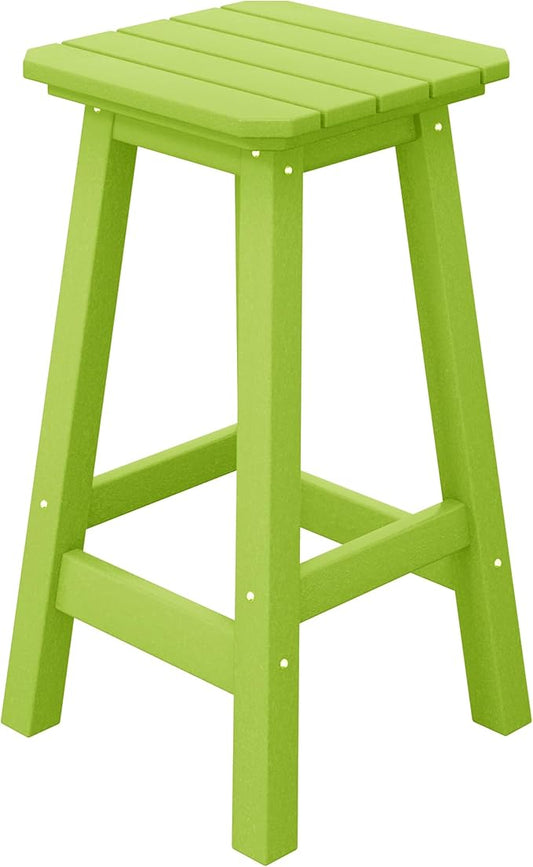 Costaelm 24" Height Outdoor Bar Stools, All-Weather Bar Stools, Adirondack Poly Patio Square Bar Stool for Patio, Deck, Kitchen Counter and Garden, Lime