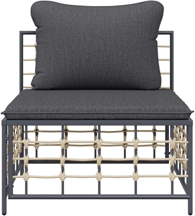 Metal Frame Outdoor Chairs,Garden Decorative Chairs,Reading Relaxation Chair,for Deck,Backyard,Porch,Patio Middle Sofa with Dark Gray Cushions Poly Rattan