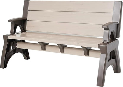 Convert-a-Bench 2-in-1 Outdoor Bench & Picnic Table - Foldable, Weather-Resistant Seating - Perfect for Patio, Lawn, Garden, Deck - Durable Construction, Easy Assembly, 1 Bench/Order Mocha Driftwood