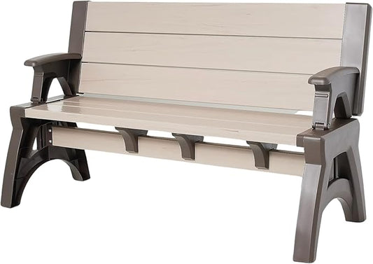 Convert-a-Bench 2-in-1 Outdoor Bench & Picnic Table - Foldable, Weather-Resistant Seating - Perfect for Patio, Lawn, Garden, Deck - Durable Construction, Easy Assembly, 1 Bench/Order Mocha Driftwood