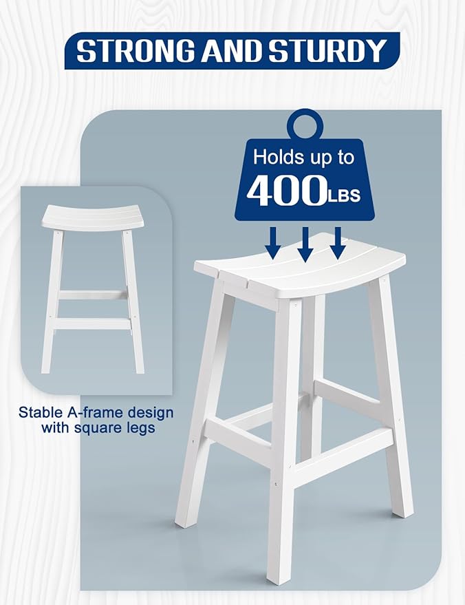 Weatherproof Bar Stools Set of 2, 28" Height Outdoor Bar Stools Holds up to 400 lbs, Saddle Seat - Photo 4