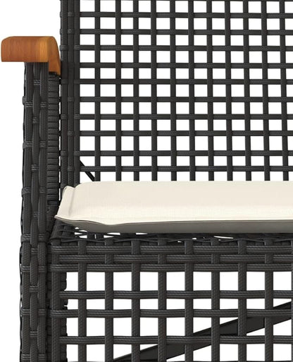 2-Seat Outdoor Garden Bench in Black-Brown Poly-Rattan, 42.5 x 22.4 x 33.5 in, Powder-Coated Steel Frame with Weather-Resistant Cushions for Patio, Porch, Balcony