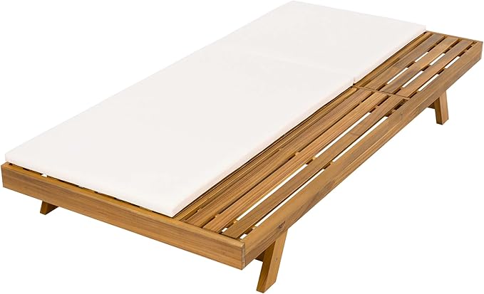 Acacia Wood Outdoor Chaise Lounge with Open Slatted Side, 4-Position Pool Lounge Chairs with All-Weather Cushion - Photo 4