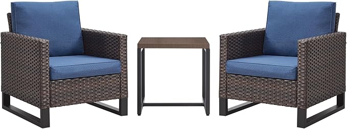 Rilyson Wicker Outdoor Patio Chairs Set - 3 Piece Rattan Patio Furniture Bistro Chairs Set with Waterproof Wicker - Photo 7