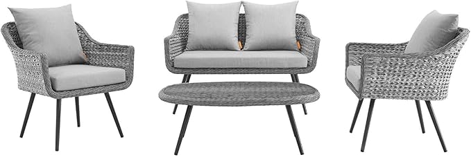 Modway EEI-3177-GRY-GRY-SET Endeavor 4 Piece Outdoor Patio Wicker Rattan Sectional Sofa Set, Gray - Photo 7