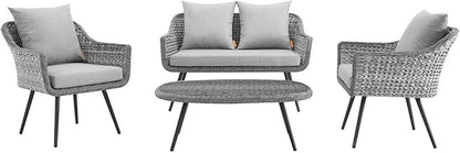 Modway EEI-3177-GRY-GRY-SET Endeavor 4 Piece Outdoor Patio Wicker Rattan Sectional Sofa Set, Gray