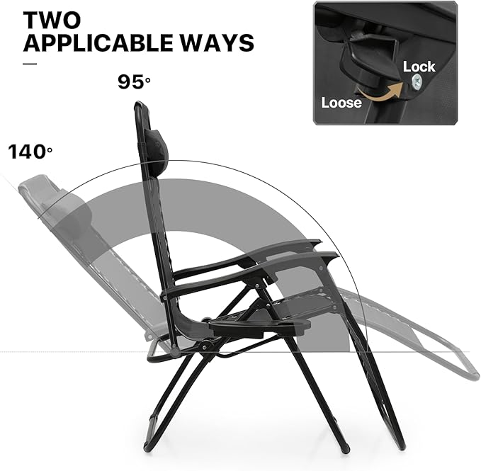 MoNiBloom Oversized Lounge Beach Chairs for Outside, 29" XL Zero Gravity Camping Chairs with Side Table, Pillow and Tray - Photo 7