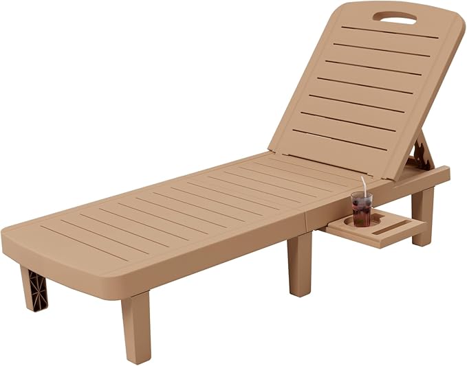 UPDATIO Outdoor Lounge Chair, Resin 5-Position Adjustable Reclining Chaise Lounge, Waterproof Patio Chairs for Pool, Beach, Lawn, and Garden