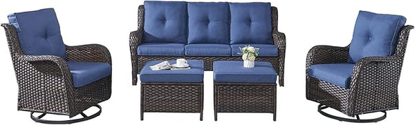 Rilyson Wicker Patio Furniture Set - 5 Piece Rattan Outdoor Sectional Conversation Sets with 2 Rocking Swivel Chairs - Photo 1