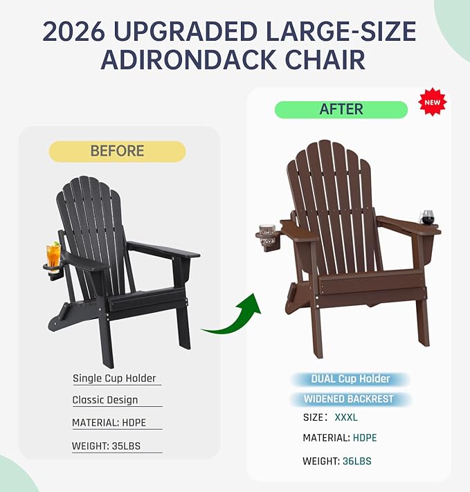 Plawdlik Folding Adirondack Chair [2026 Upgraded] - Photo 8