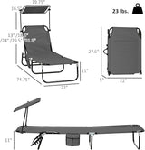 Outsunny Folding Chaise Lounge Pool Lounge Chairs Set of 2, Outdoor Sun Tanning Chairs with Canopy Shade, Reclining Back - Photo 3