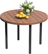 All-Weather 42" Round Outdoor Patio Table for 4, Metal Walnut Dining Table with Adjustable Umbrella Hole, Garden - Photo 8