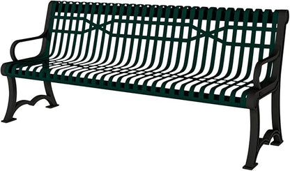 COATEDOUTDOORFURNITURE Coated Outdoor Furniture Heavy-Duty Outdoor Bench Thermoplastic Coated, Slatted Steel, Commercial-Grade Garden Bench, Made in America (Portable with Back, 4 Ft, Dark Green)