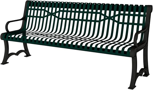 COATEDOUTDOORFURNITURE Coated Outdoor Furniture Heavy-Duty Outdoor Bench Thermoplastic Coated, Slatted Steel, Commercial-Grade Garden Bench, Made in America (Portable with Back, 4 Ft, Dark Green)