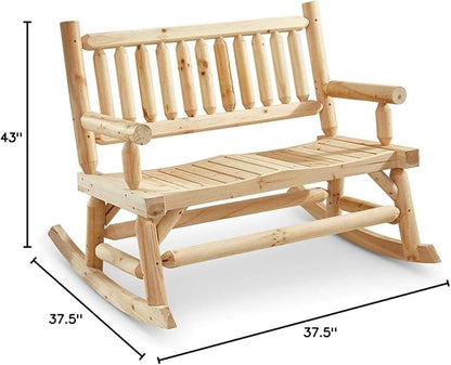 Double Outdoor Rocking Chair for Patio, Wooden Front Porch Bench Two Seat