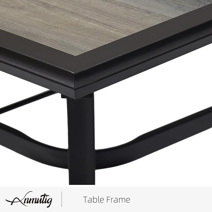 37" Squre PVC Patio Dining Table with Umbrella Hole for Backyard Bistro Outdoor Furniture - Black