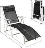 COSTWAY 2PCS Outdoor Folding Chaise Lounge Chair, Lightweight 7-Gear Adjustable Recliner with Neck Pillow, No Assembly - Photo 2