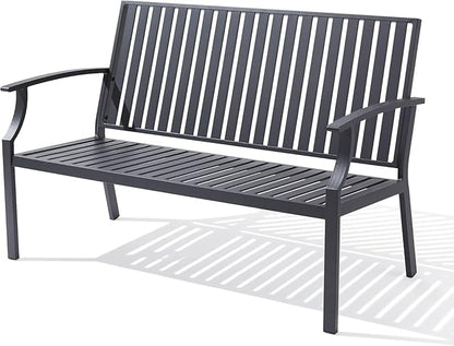 52" Outdoor Bench Garden Bench, Weatherproof Anti-Rust Heavy-Duty Outside Benches Clearance, Aluminum Metal Bench for Front Porch, Patio, Park (Dark Grey,1 PCS)