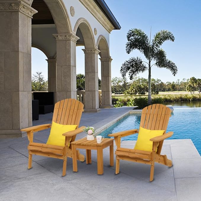 Outvita Wood Adirondack Chair, Folding Wooden Lounge Seating - Photo 7