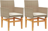 Patio Chairs with Cushions 2 pcs Beige Poly Rattan&Solid Wood Sillas para Patio Lawn Chairs for Dining Table Garden - Photo 3