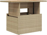 Adjustable Height Garden Table with Acacia Wood Top, Beige PE Rattan - Photo 2