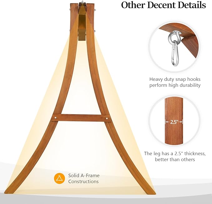 VINGLI Outdoor Wooden Swing Frame, Heavy Duty 1000 LBS A-Frame Swing Stand with Farmhouse Cottage Style - Photo 5