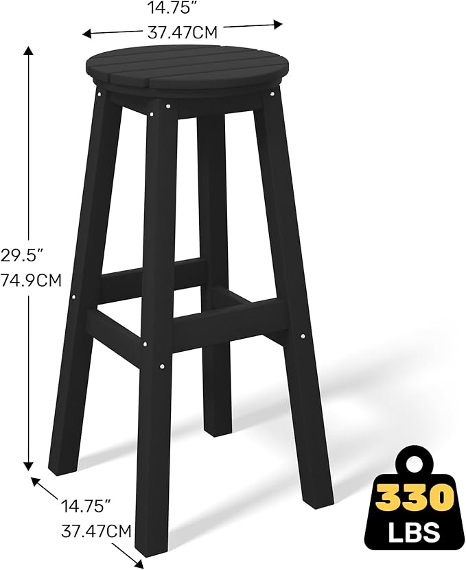 Costaelm 29" Height Outdoor Bar Stools, All-Weather Bar Stools, Adirondack Poly Patio Round Bar Stool for Patio, Deck, Kitchen Counter and Garden, Black