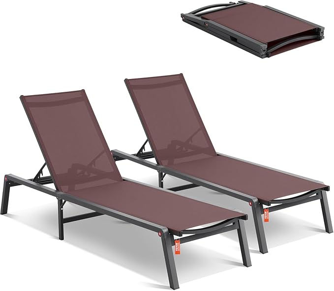 VEVOR 2 Pcs Chaise Lounge Chairs Outdoor, Aluminum Patio Lounge Chair with Adjustable 5-Position - Photo 1
