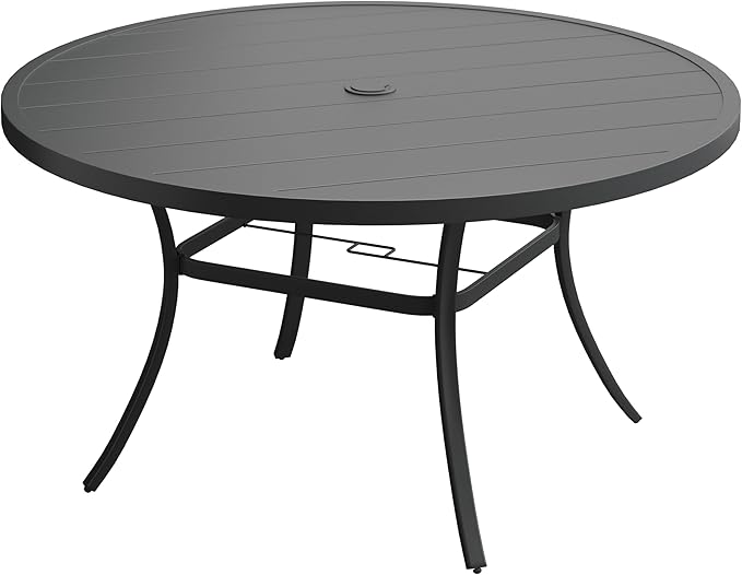 VICLLAX 63" Outdoor Round Patio Table with Umbrella Hole, All Weather Metal Round Outdoor Dining Table for Lawn Garden - Photo 1
