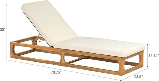 Christopher Knight Home Vauz Modern Patio Chaise Lounge Chair Outdoor, Acacia Wood Poolside Sun Lounger with Cushion, Open Frame Pool Lounger with Adjustable Backrest, Natural+Beige