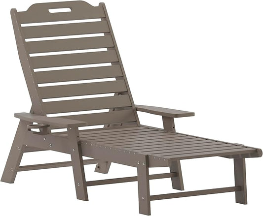 Flash Furniture Monterey Adjustable Adirondack Lounger with Cup Holder- All-Weather Indoor/Outdoor HDPE Lounge Chair, Brown