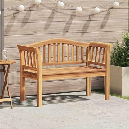 Solid Teak Wood Garden Bench 47.24 x 21.06 x 33.46 Inches Brown Traditional Style with Carved Armrests and Square Legs for Outdoor Patio Terrace Seating Furniture Durable
