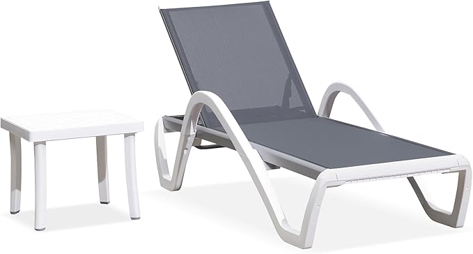 PURPLE LEAF Patio Chaise Lounge Chair Set Outside Aluminum Plastic Stackable Tanning Chairs with Armrests and Side - Photo 1
