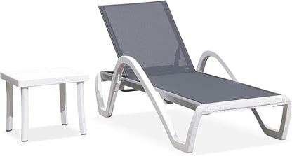 PURPLE LEAF Patio Chaise Lounge Chair Set Outside Aluminum Plastic Stackable Tanning Chairs with Armrests and Side Table for Pool Sunbathing Beach Deck Outdoor Lounger, Light Grey