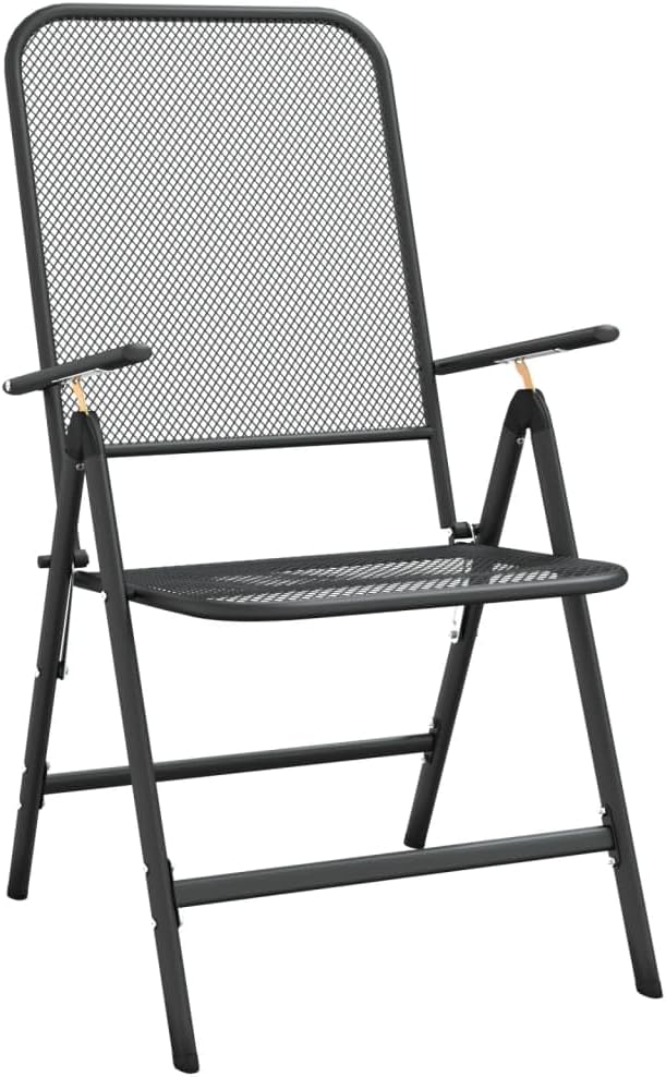 Folding Garden Chair Set of 2 Anthracite, 24 x 22.2 x 41.7 in Metal Frame with 7-Position Reclining for Patio or Apartment Balcony, Stackable Outdoor Lounge Seating