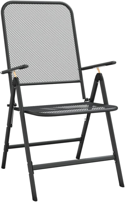 Folding Garden Chair Set of 2 Anthracite, 24 x 22.2 x 41.7 in Metal Frame with 7-Position Reclining for Patio or Apartment Balcony, Stackable Outdoor Lounge Seating
