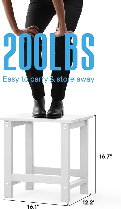 MXIMU Outdoor Side Table for Patio: 16" HIPS Weatherproof Adirondack Table - Small End Tables for Outside Porch Deck Pool Balcony Backyard - Easy Assembly No Maintenance White